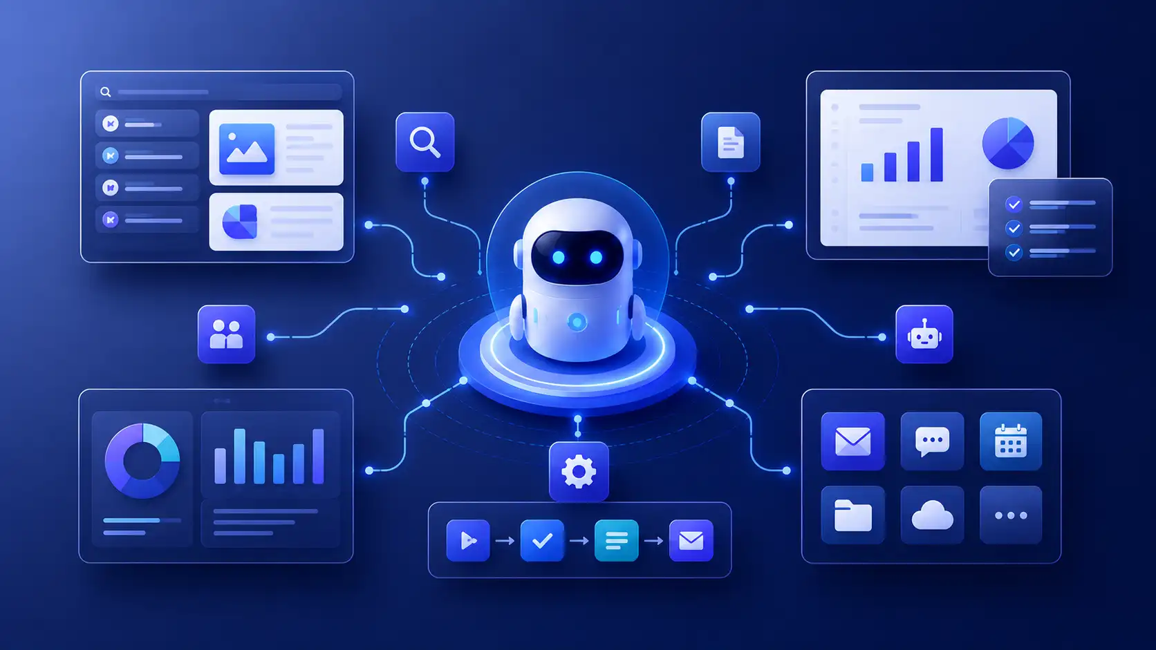 تصویر مفهومی از تصمیم‌گیری درباره سپردن فرایندهای کاری کسب‌وکار به AI Agent